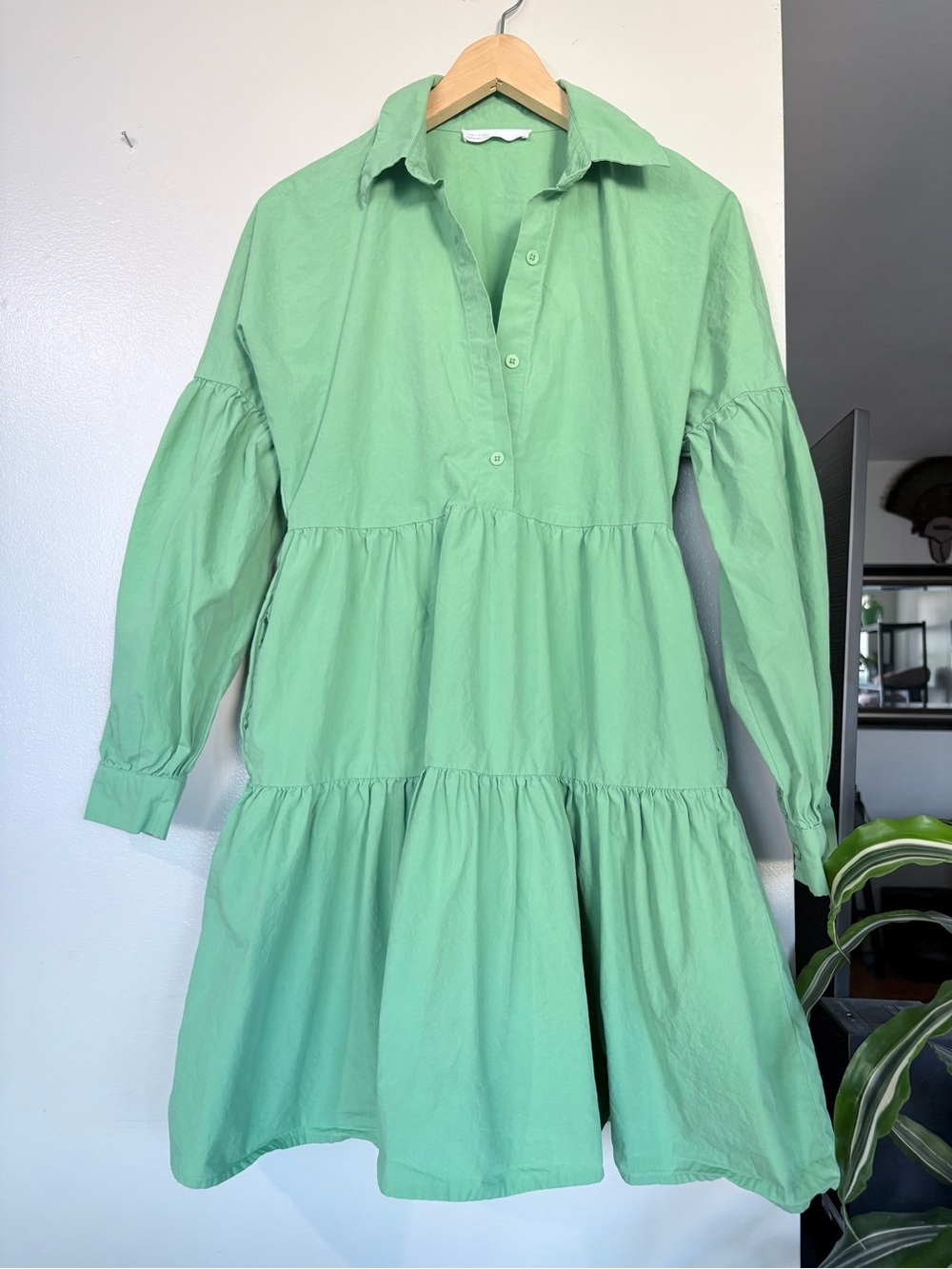 Oak + Fort Tiered Poplin Shirt Pastel Green Dress Sold Out Style XS Cottagecore